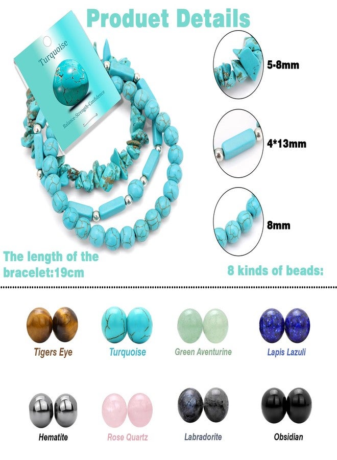 Raicegs 3PC Turquoise Crystal Bracelet for Women Natural Stone Beaded Bracelets Handmade Stretch Bracelet Healing Crystal Jewelry for Women - Image 3